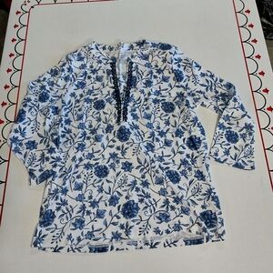 Hasting & Smith Floral Blue and White Women's Top